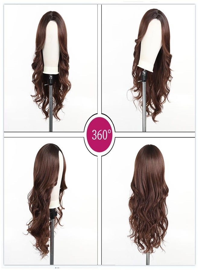 اسمي شعر مستعار بني طويل مموج من إسمي للنساء، شعر صناعي طبيعي، شعر مستعار أومبري للاستخدام اليومي والحفلات - Image 5